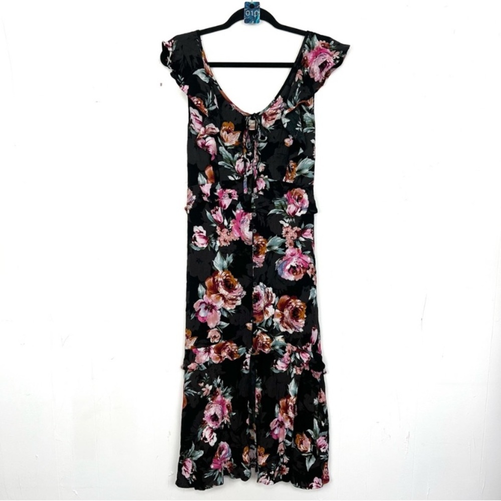 Band of Gypsies Black and Multicolor floral print midi Dress